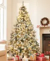 Luxenhome 7ft Pre-lit Led Artificial Flocked Full Pine Christmas Tree With Pine Cones In Multi