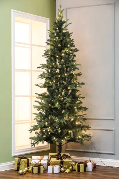 Luxenhome 7ft Pre-lit Led Artificial Slim Fir Christmas Tree In Multi