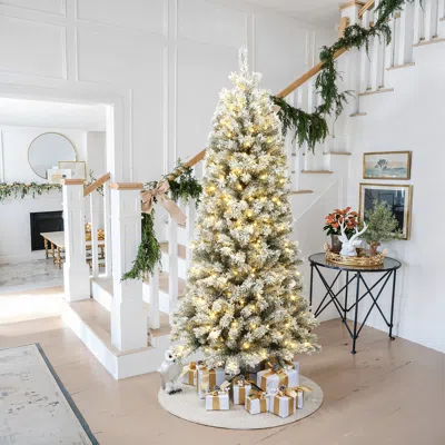 Luxenhome 7ft Pre-lit Snow-flocked Artificial Christmas Tree In Multi