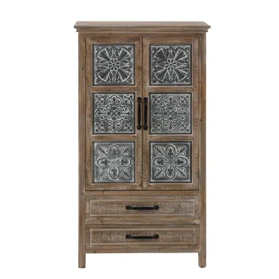 Luxenhome Abilene  Storage Cabinet, Tall, Black, Weathered In Multi