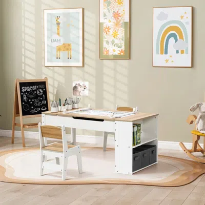 Luxenhome Activity Children Table With Storage Bookcase And 2 Chairs Set In Multi