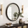 Luxenhome Aged Wood Finish Crater Pattern Round Wall Mirror In Multi
