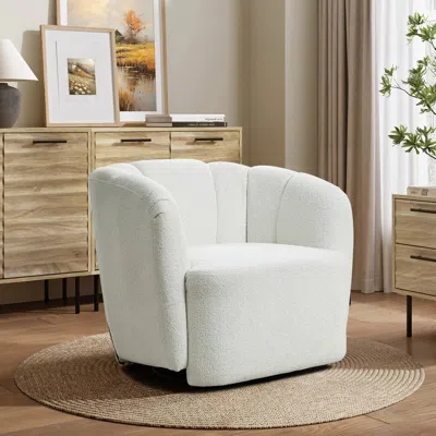 Luxenhome Amber Ivory Boucle Swivel Barrel Accent Chair In Multi