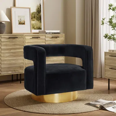Luxenhome Andrew Black Velvet Swivel Accent Chair