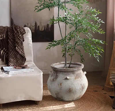 Luxenhome Antique Cauldron Planter In Gray