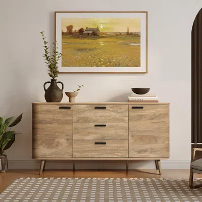 Luxenhome Anya Oak Finish Buffet Cabinet With Drawers In Brown