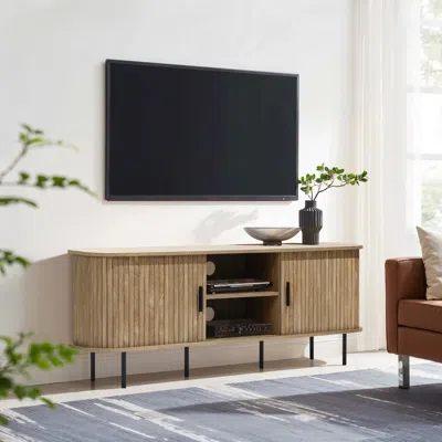 Luxenhome Aria Oak Finish 55.1-inch Wide Tv Stand, For Tv Up To 55" In Multi