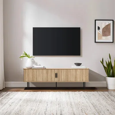 Luxenhome Aria Tambour Tv Stand In Oak – Fits Tvs Up To 65" In Brown