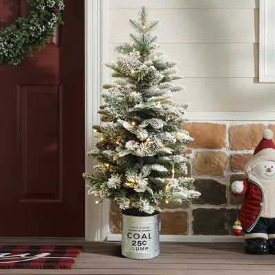 Luxenhome Artificial Flocked Fir Christmas Tree With Lights, 4ft In Multi