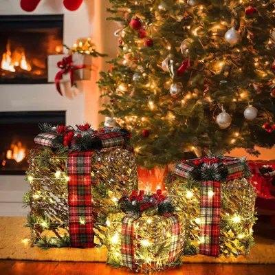 Luxenhome Artificial Pine Branches Giftbox, Battery-powered, Set Of 3 In Multi