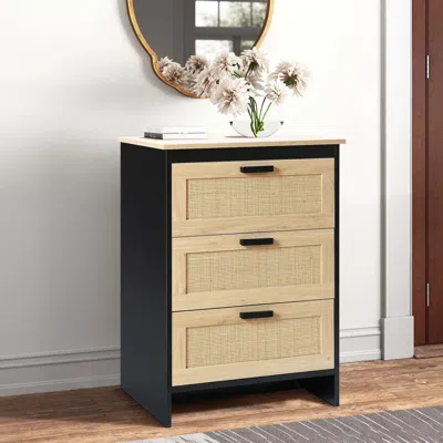 Luxenhome Azhar Black 3-drawer Rattan Accent Dresser In Brown