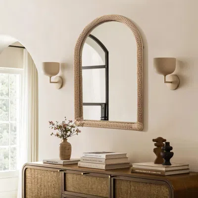 Luxenhome Bamboo Frame Arch Rectangle Accent Wall And Vanity Wall Mirror In Brown
