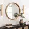 Luxenhome Bamboo Frame Round Accent And Vanity Wall Mirror In Brown