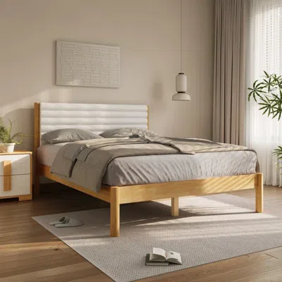 Luxenhome Beatrice Boucle Upholstered Solid Wood Platform Bed, Queen In Brown