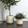 Luxenhome Beige Ribbed Stone-effect Mgo Round Planters, Set Of 2 In Neutral