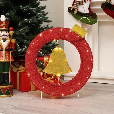 Luxenhome Bell Lighted Wreath Outdoor Christmas Decoration, 1.9 Ft Tall In Multi