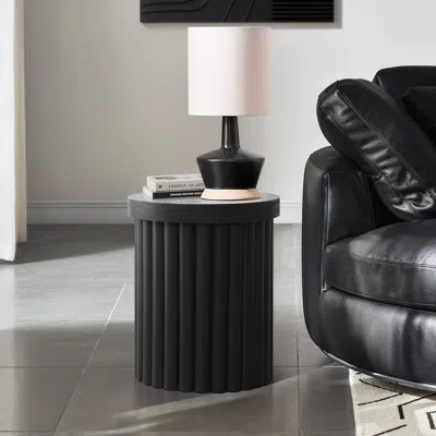 Luxenhome Bella Round Wood Fluted Side Table,black 19.29''