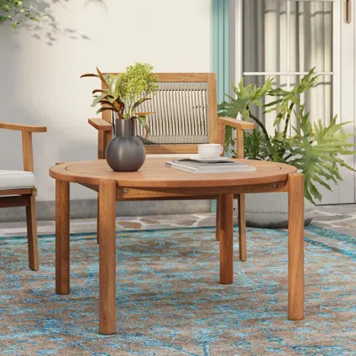 Luxenhome Belmont Solid Wood Round Outdoor Coffee Table In Multi