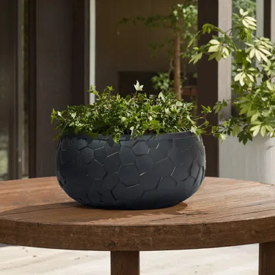 Luxenhome Black Beehive Pattern Round Tabletop Planter, 17.5" W In Multi