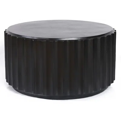 Luxenhome Black Cement Fluted Round Coffee Table