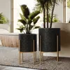 Luxenhome Black Floral Stamped Metal Cachepot Planters, Set Of 2 In Multi