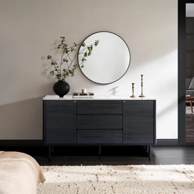 Luxenhome Black Manufactured Wood Sideboard Cabinet With Marble Top