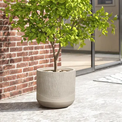 Luxenhome Blended Tan With Wood Pattern Round Planter, 11.4" H In Gray