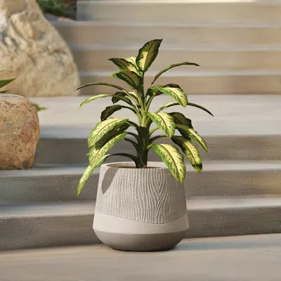Luxenhome Blended Tan With Wood Pattern Round Tapered Planter, 11" H In Multi