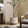 Luxenhome Blended Tan With Wood Pattern Round Tapered Planter, 15" H In Multi