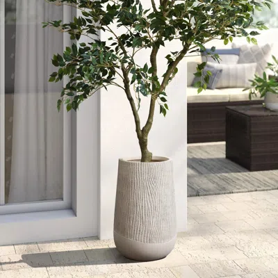 Luxenhome Blended Tan With Wood Pattern Tall Tapered Planter, 19" H In Multi