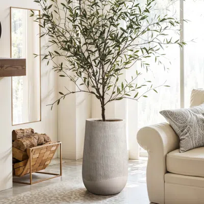 Luxenhome Blended Tan With Wood Pattern Tall Tapered Planter, 27" H In Multi