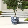 Luxenhome Blue & White Flower Pattern Round Tapered Planter, 11.8" H In Multi