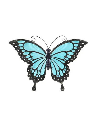 Luxenhome Blue Butterfly Glass And Metal Outdoor Wall Decor