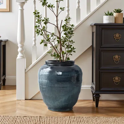 Luxenhome Blue Ripples Round Ceramic Vase, 17.3"h