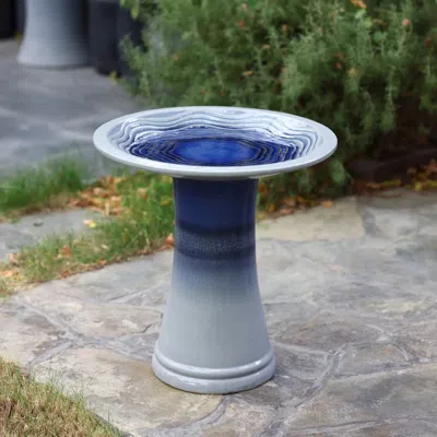 Luxenhome Blue Waves Ceramic Birdbath In Multi