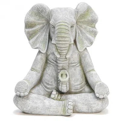 Luxenhome Bodhi Buddhism Statue, Meditating Elephant In White