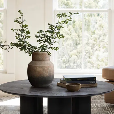 Luxenhome Brown Ombre Round Terracotta Vase, 11.1" H In Multi
