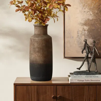 Luxenhome Brown Ombre Tall Terracotta Vase, 14.8" H In Multi