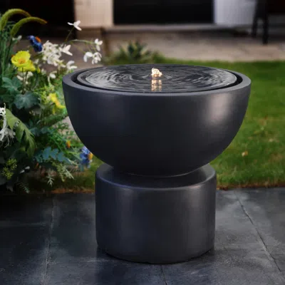 Luxenhome Bubbler Water Fountain With Lights – 18.7" Dark Gray Resin In Multi