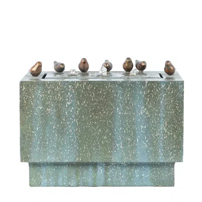 Luxenhome Bubbling Outdoor Fountain With Lights- Patina Resin With Birds In Blue