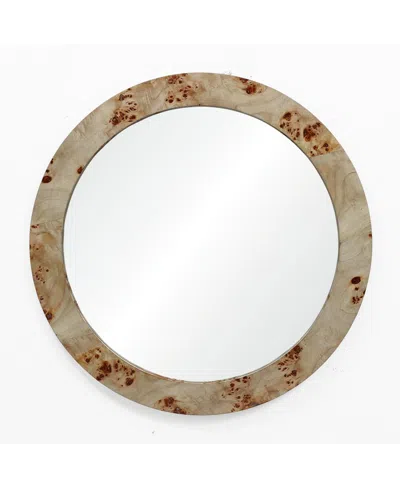 Luxenhome Burlywood Frame 31.5-inch Round Accent And Vanity Wall Mirror In Brown