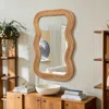 Luxenhome Camila Wood Frame Wavy Rectangular Wall Mirror In Brown