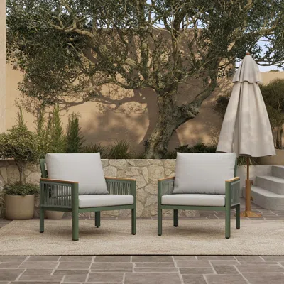 Luxenhome Carlsbad Outdoor Armchair With Cushion, Set Of 2 In Green