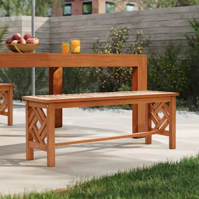 Luxenhome Carmel Solid Wood Outdoor Dining Bench In Brown