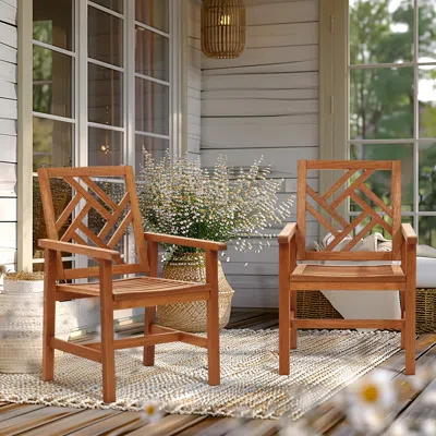 Luxenhome Carmel Solid Wood Outdoor Dining Chair, Set Of 2 In Brown