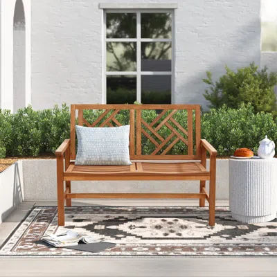 Luxenhome Carmel Solid Wood Outdoor Loveseat Bench In Brown