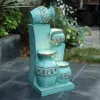 Luxenhome Cascading Water Fountain With Lights – 4-tier Blue Ornate Jugs Design In Blue