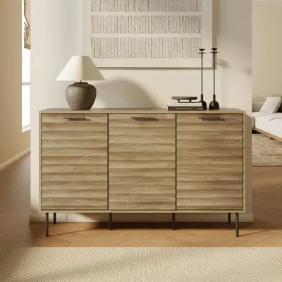 Luxenhome Casper Mid-century Modern 3-door Sideboard Cabinet With Metal Legs In Multi