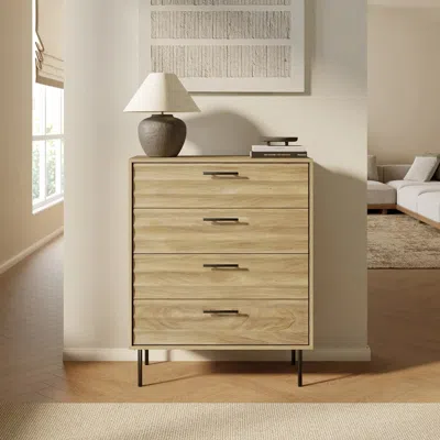 Luxenhome Casper Mid-century Modern 4-drawer Dresser With Metal Legs In Multi