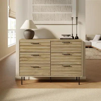 Luxenhome Casper Mid-century Modern 6-drawer Dresser With Metal Legs In Multi
